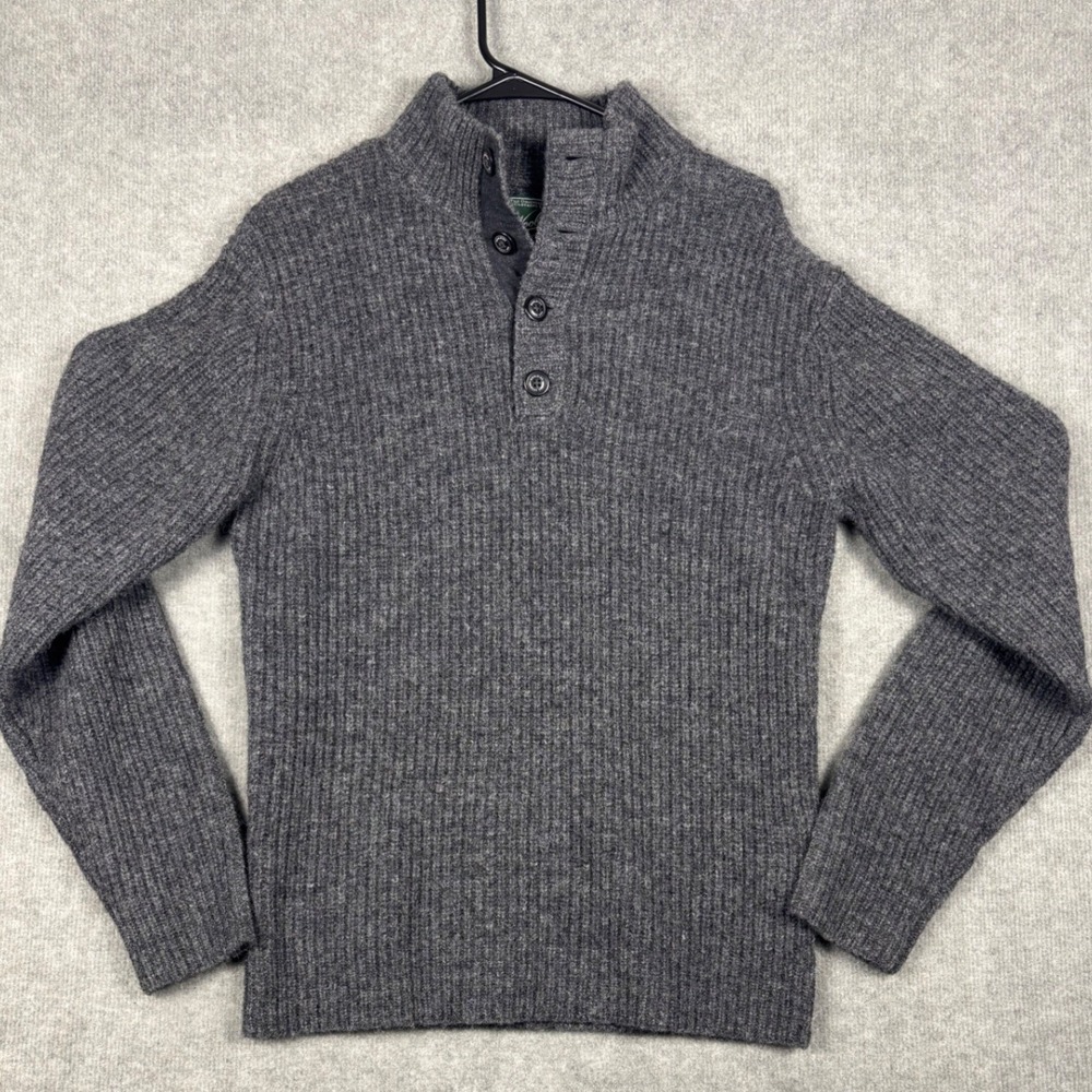 Woolrich 9020 Henley Sweater Ribbed 100%‎ Wool Mens Small Gray